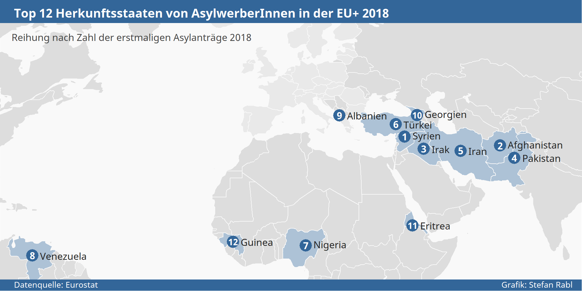 Karte: Top 12 Herkunftsstaaten von AsylwerberInnen in der EU